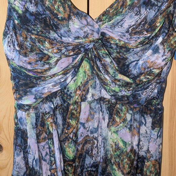 CATHERINE MALANDRINO Silk Sleeveless Dress Size 10 Sheath Knee Length V Neck Zip - Picture 5 of 13